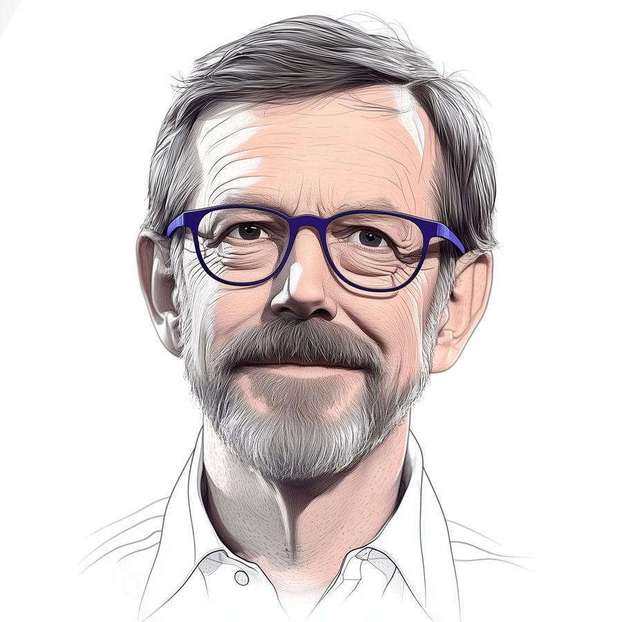 Illustrated portrait of Ed Catmull