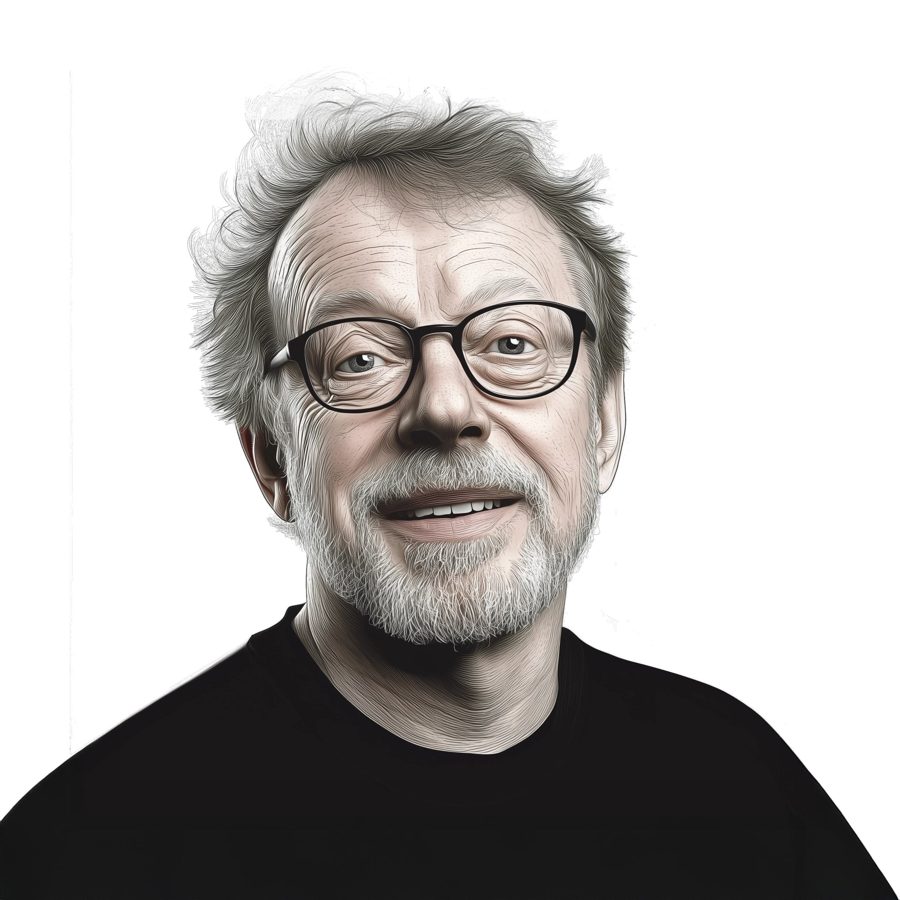 Illustrated portrait of Phil Knight